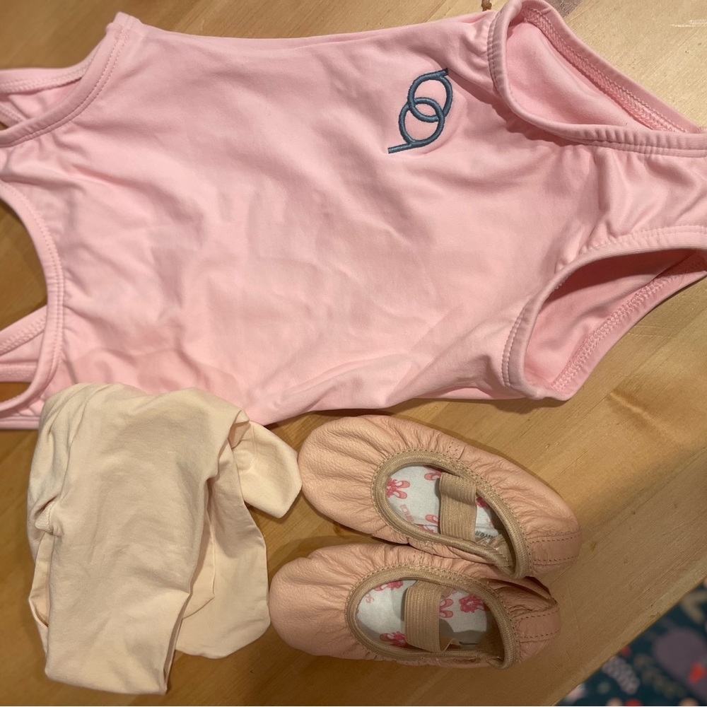 Toddler Ballet Outfit - leotard, ballet shoes, and tights